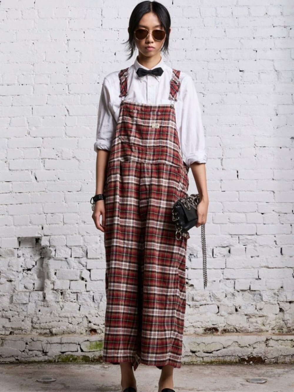 R13 NWOT Jumbo Overall in red and ecru S
